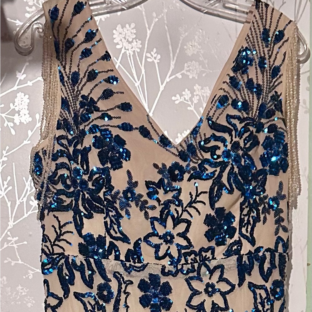 Multicolor,  V Neck, Floral, Sleeveless,  Rhinestones,   Sequined Mermai…